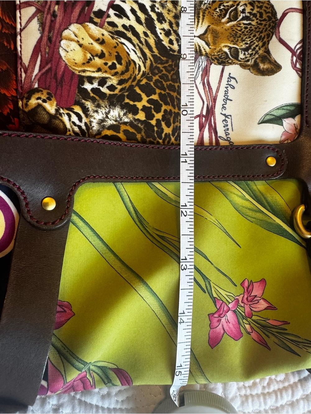 Salvatore Ferragamo Multicolor Leopard Panel Leather-Trim Tote - Picture 10 of 16